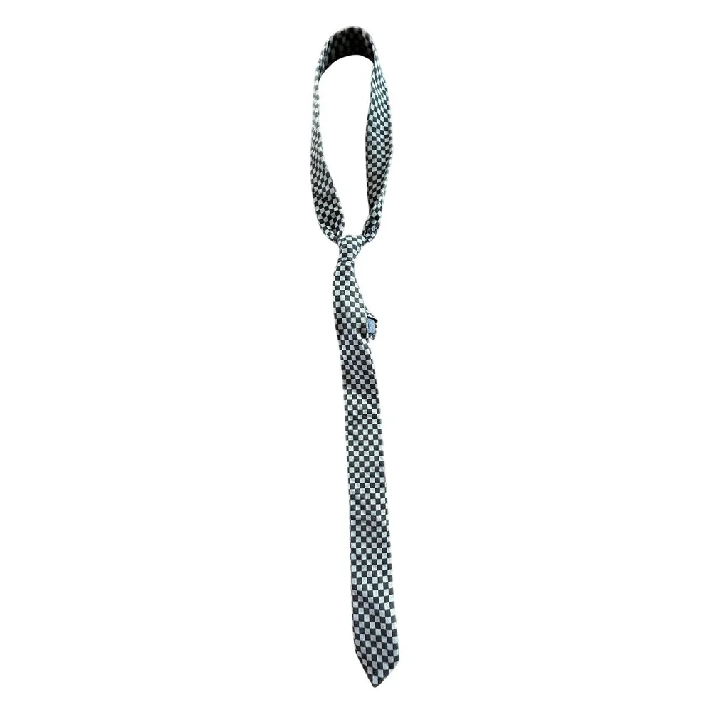 Bond Street Exit Mens Vintage Checkered Skinny Tie Black Grey Ska Punk 2 Inch